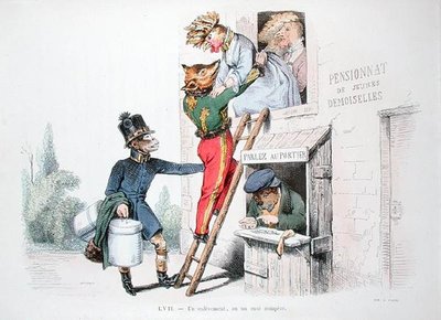 诱拐》或《狡猾的诡计》，来自《每日变形记》系列的漫画，1854年再版（彩色雕刻）。