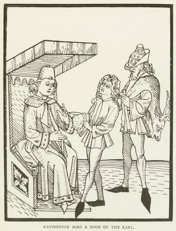 Raymondin asks a boon of the Earl (engraving) 作者 （之后）英语学校