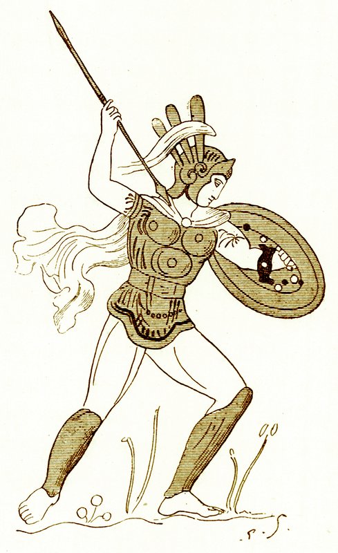 Samnite 战士，在卢浮宫的一个彩绘花瓶之后，来自 Victor Duruy 的“罗马历史”插图，出版于 1884 年（数字增强图像） 作者 （之后）英语学校