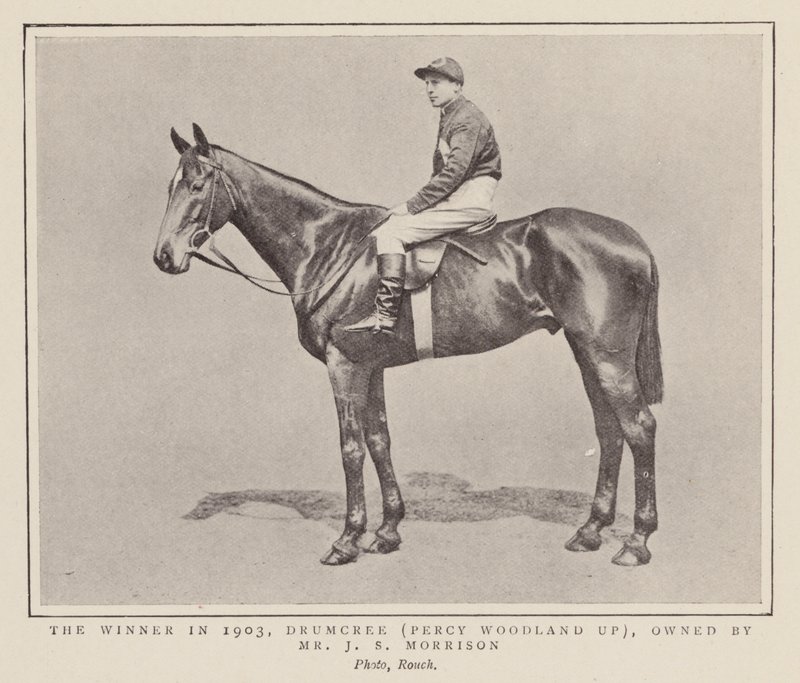 1903 年格兰国家赛冠军 Drumcree（黑白照片） 作者 （之后）英国摄影师
