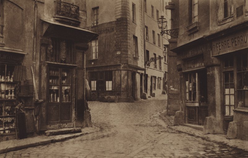 1866 年，弗罗门泰尔街、圣希莱尔街、让-德-博韦街和 Charretiere 街的拐角处（黑白照片） 作者 （之后）法国摄影师