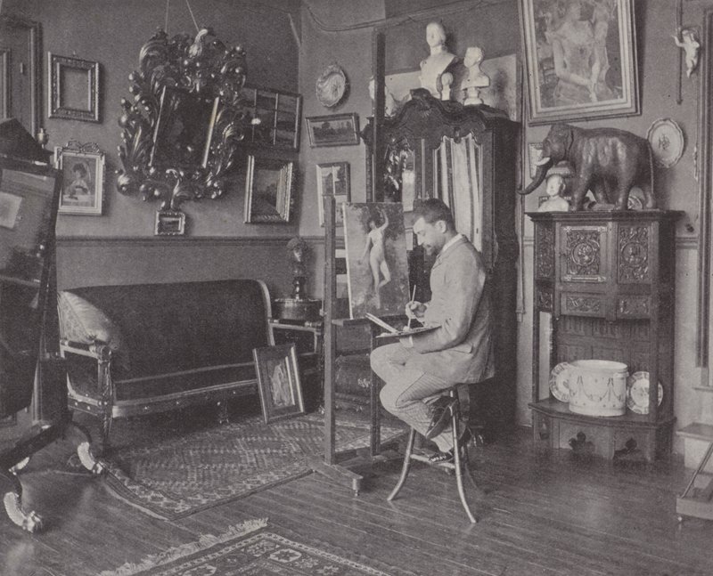 法国画家Henri Gervex在他的工作室（黑白照片）。 作者 （之后）法国摄影师