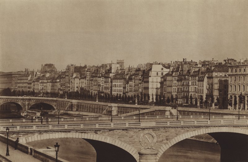 Quai de la Megisserie 大约在 1860 年，Chatelet 剧院已经建成（黑白照片） 作者 （之后）法国摄影师
