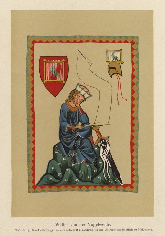 Walther von der Vogelweide，中高级德语抒情诗人（彩色石版画） 作者 （之后）德国学校