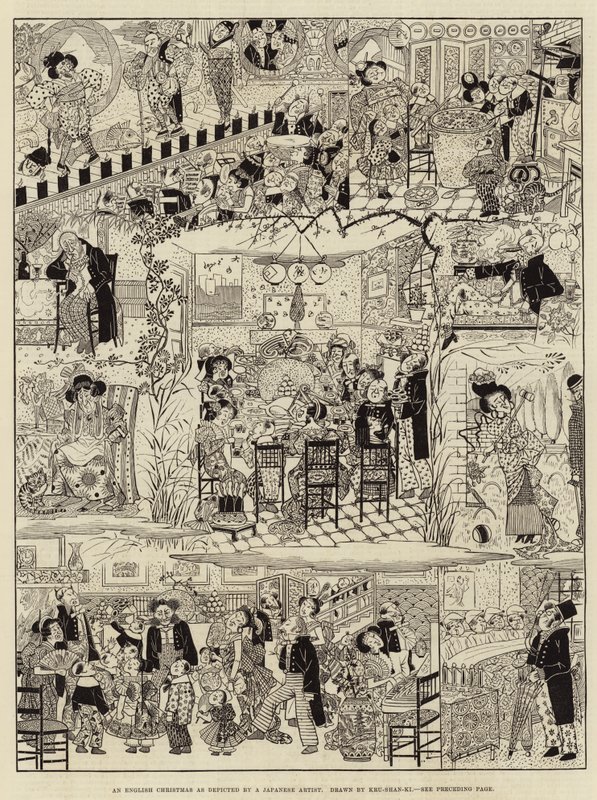 一位日本艺术家描绘的英国圣诞节（雕刻）。 作者 （之后）日本语学校