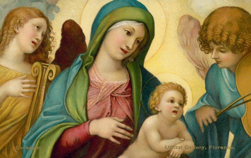 圣母子与天使（彩塑） 作者 （c.1489-1534）（之后）Correggio