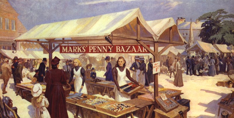 艺术家印象马克Penny Bazaar起源于1884年由西蒙马克斯爵士的父亲迈克尔马克斯 作者 英语学校