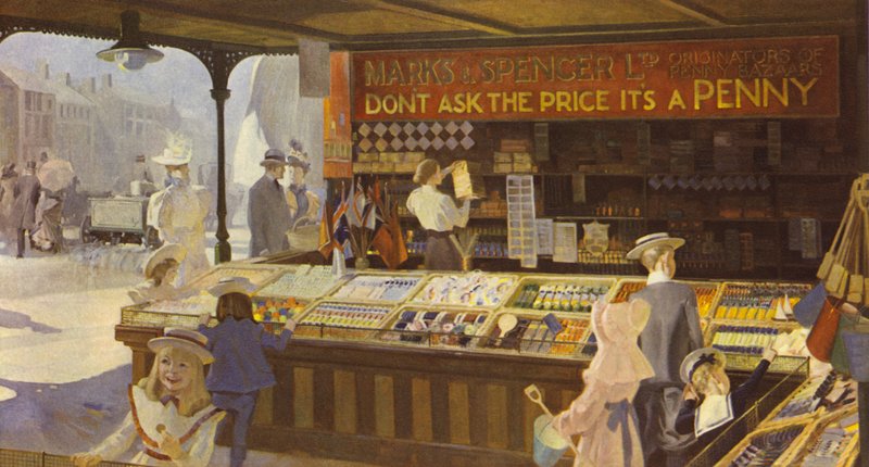 Penny Bazaar的内部展示了1900年的开放式展示 作者 英语学校