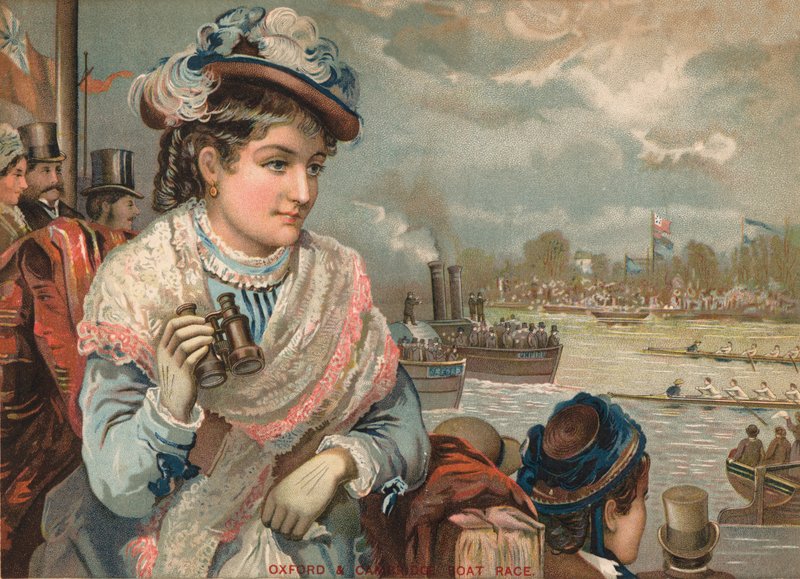 观看牛津和剑桥赛艇的女士，1890年。 作者 英语学校