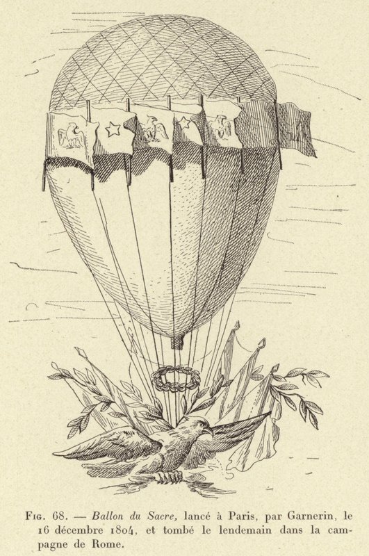 Ballon du Sacre，1804年12月16日由Garnerin在巴黎发起，第二天在罗马的乡村落下 作者 法语学校