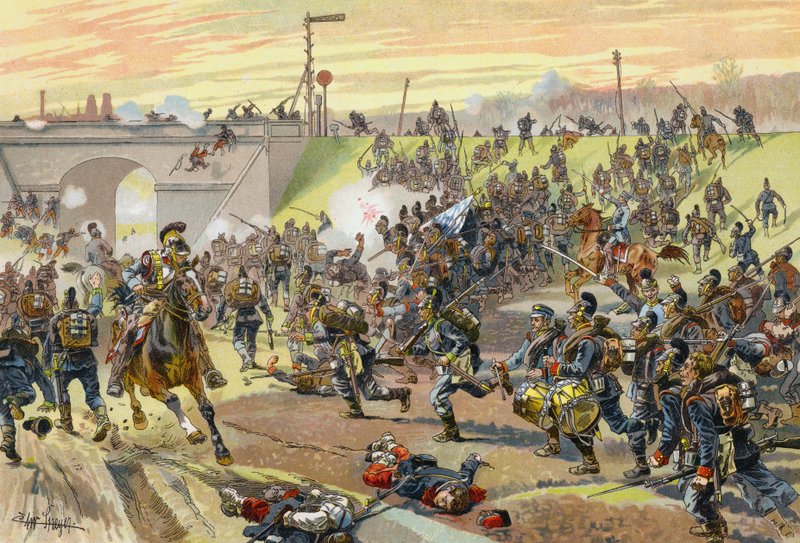 1870年10月11日，第一个巴伐利亚军团袭击了奥尔良以外的铁路堤，法国 - 普鲁士战争 作者 德国学校