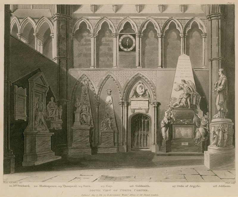 诗人角落，威斯敏斯特教堂，伦敦南视图 作者 AC和Villiers，H。Pugin