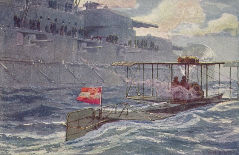 奥地利 - 匈牙利水上飞机通过一艘战舰，第一次世界大战，1914-1918 作者 基尔（A. Kircher）