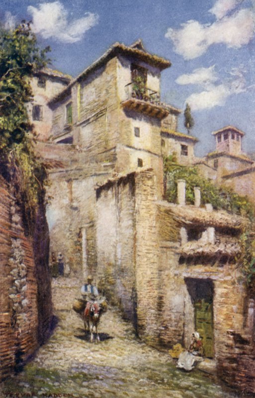 Granada, A Street in the Albaicin (colour litho) 作者 特雷弗·哈登