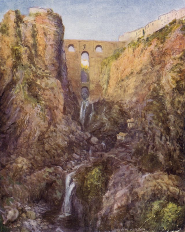 Ronda, The Tajo (colour litho) 作者 特雷弗·哈登