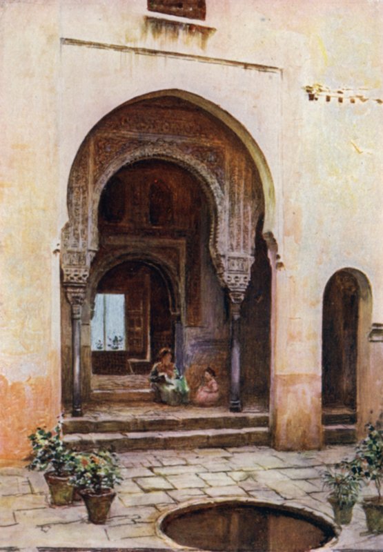 The Alhambra, Court of the Mexuar, West Facade (colour litho) 作者 特雷弗·哈登