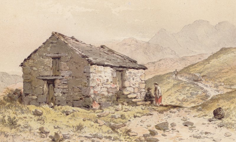 北威尔士 Ghorphwysfa 的小屋（chromolitho） 作者 亚伦·埃德温·彭利