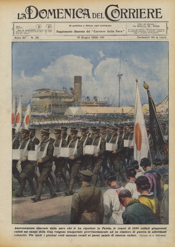 他们从带回他们家乡的船上急匆匆地下船，1280名士兵的骨灰？ 作者 阿基里·贝尔特拉姆（Achille Beltrame）