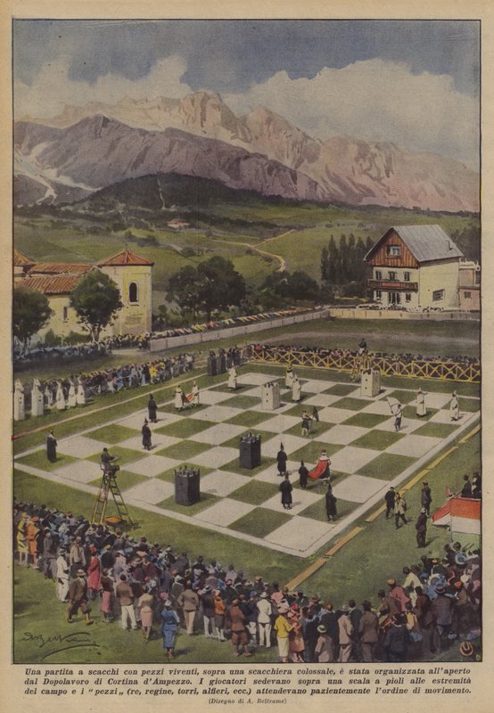 在巨大的棋盘上组织了一场有生活棋子的国际象棋比赛？ 作者 阿基里·贝尔特拉姆（Achille Beltrame）
