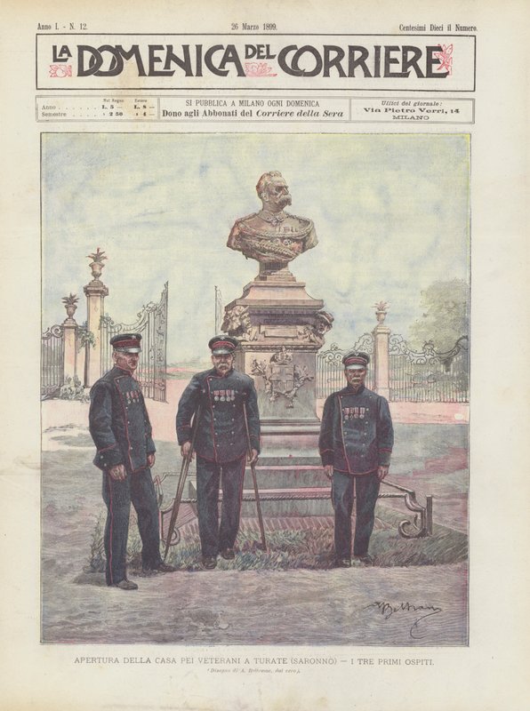 在Turate（Saronno）开设Casa Pei Veterani，前三位客人 作者 阿基里·贝尔特拉姆（Achille Beltrame）