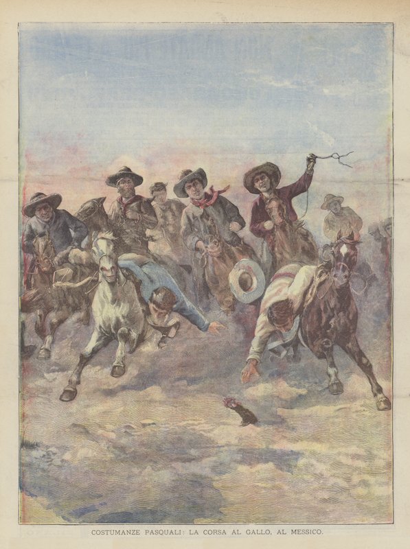 复活节服装，La Corsa Al Gallo，Al Messico 作者 阿基里·贝尔特拉姆（Achille Beltrame）