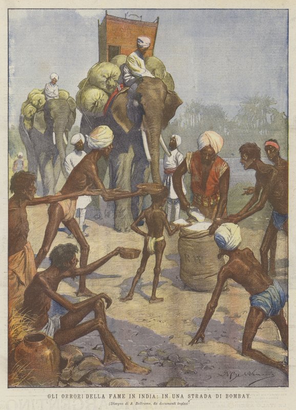 Gli Orrori Della Fame in India, in Una Strada Di Bombay (colour litho) 作者 阿基里·贝尔特拉姆（Achille Beltrame）