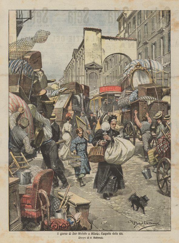 在米兰圣米歇尔的一天，街道的外观 作者 阿基里·贝尔特拉姆（Achille Beltrame）