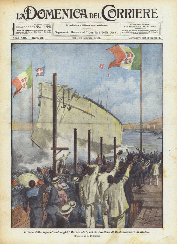 超级无畏Caracciolo的发布，在R Cantiere di Castellammare di Stabia 作者 阿基里·贝尔特拉姆（Achille Beltrame）