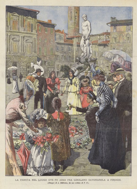 La Fiorita在地方Ove Fu Arso Fra Girolamo Savonarola在佛罗伦萨 作者 阿基里·贝尔特拉姆（Achille Beltrame）