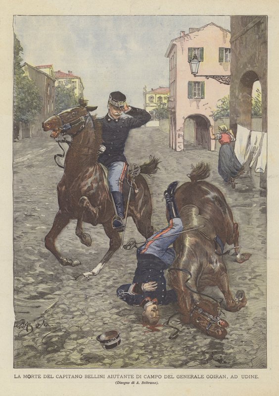 在乌迪内，Goiran将军营地Bellini上尉的死亡 作者 阿基里·贝尔特拉姆（Achille Beltrame）