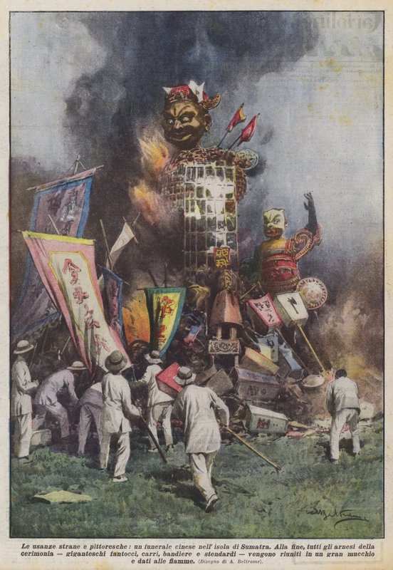 奇特而风景如画的风俗，是苏门答腊岛上的中国葬礼 作者 阿基里·贝尔特拉姆（Achille Beltrame）
