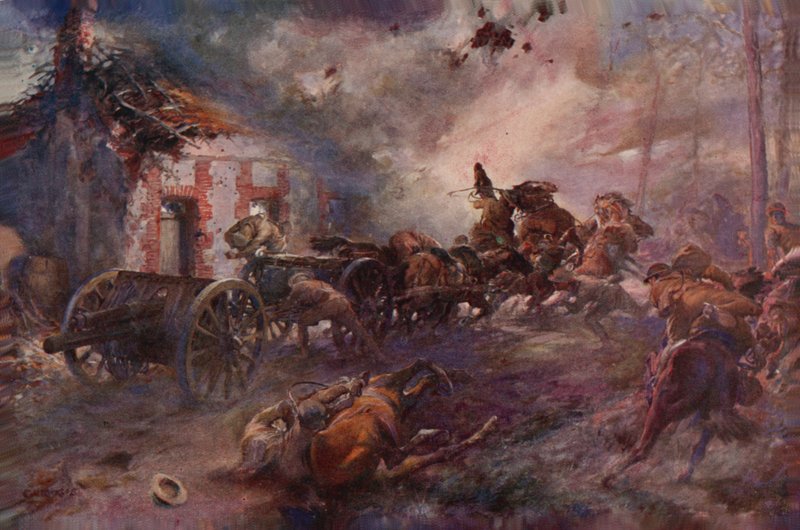英国炮兵在火下开始行动 作者 艾迪生·托马斯·米勒