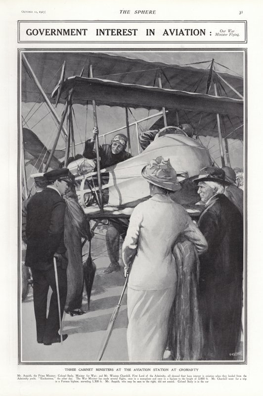 1913年，战争国务大臣JAB Seely上校，对苏格兰克罗马蒂航空站的飞机进行了投票 作者 艾迪生·托马斯·米勒