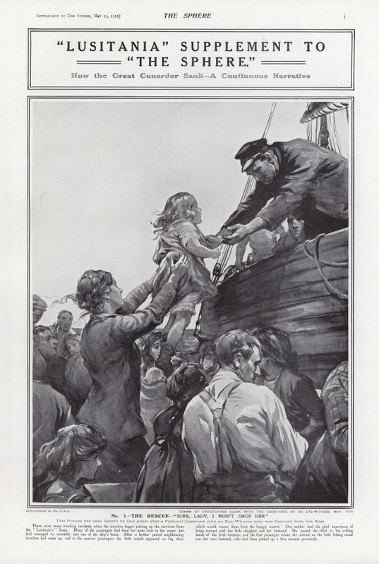 1915年5月7日第一次世界大战中卢西塔尼亚的沉没 作者 艾迪生·托马斯·米勒