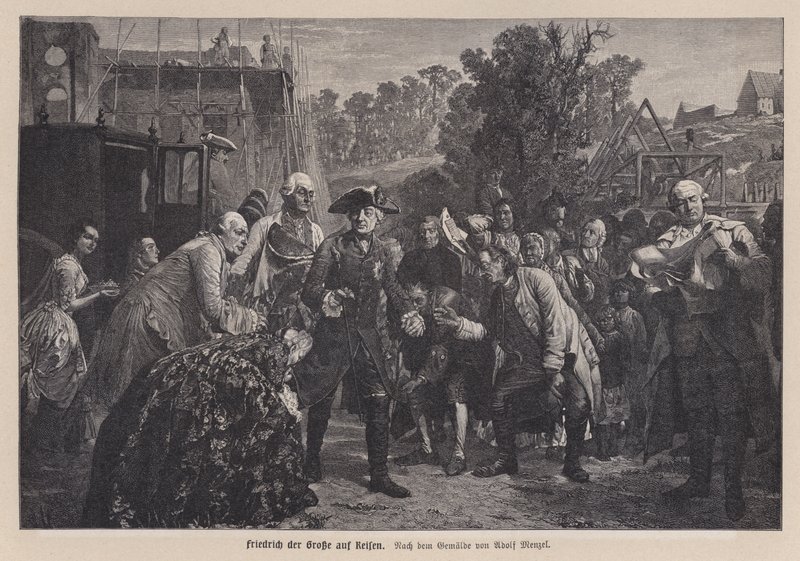 普鲁士国王腓特烈大帝在旅途中（版画） 作者 Menzel（之后）的Adolph Friedrich Erdmann