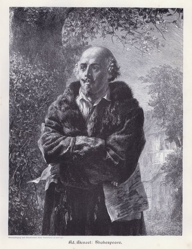William Shakespeare, English playwright (engraving) 作者 Menzel（之后）的Adolph Friedrich Erdmann