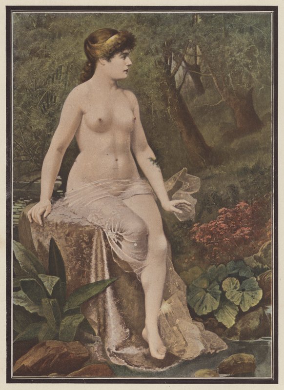 坐在乡村的妇女（彩色石版画） 作者 阿道夫·弗雷德里克·勒琼