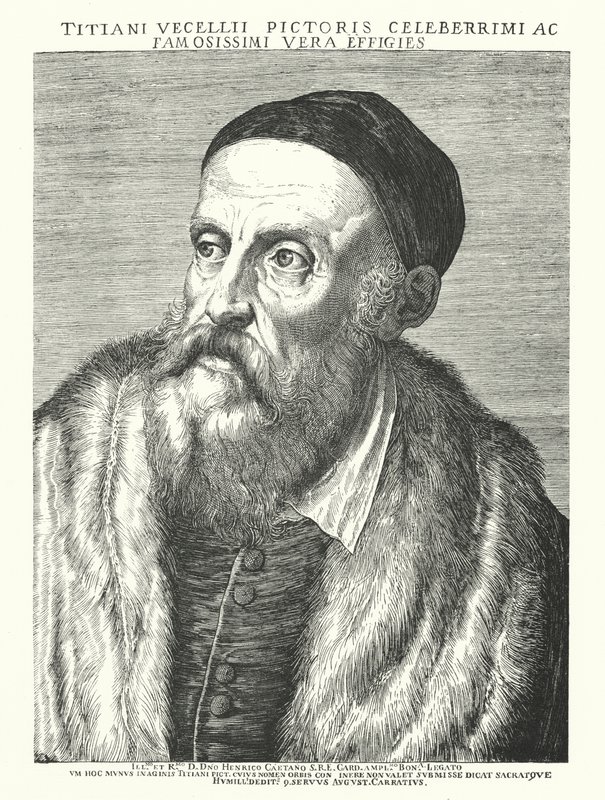 提香，意大利文艺复兴时期艺术家（雕刻）。 作者 Agostino（之后）Carracci