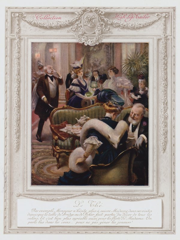 Belle Epoque Paris, 时尚女士喝茶（彩色石版画） 作者 阿尔伯特·纪尧姆