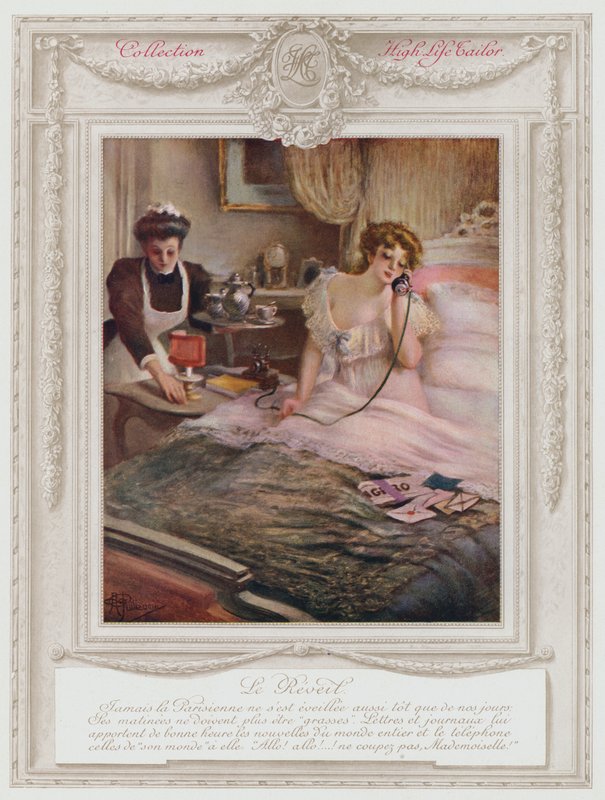 Belle Epoque Paris，醒来的时尚女士（彩色石版画） 作者 阿尔伯特·纪尧姆