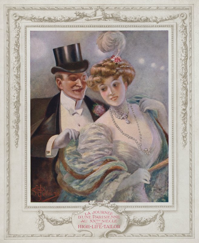 Belle Epoque Paris，时尚女士与她的仰慕者（彩色石版画） 作者 阿尔伯特·纪尧姆