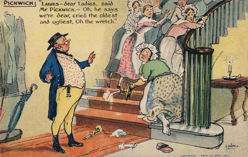 Mr Pickwick offending a group of women (chromolitho) 作者 Albert Jnr。鲁多维奇