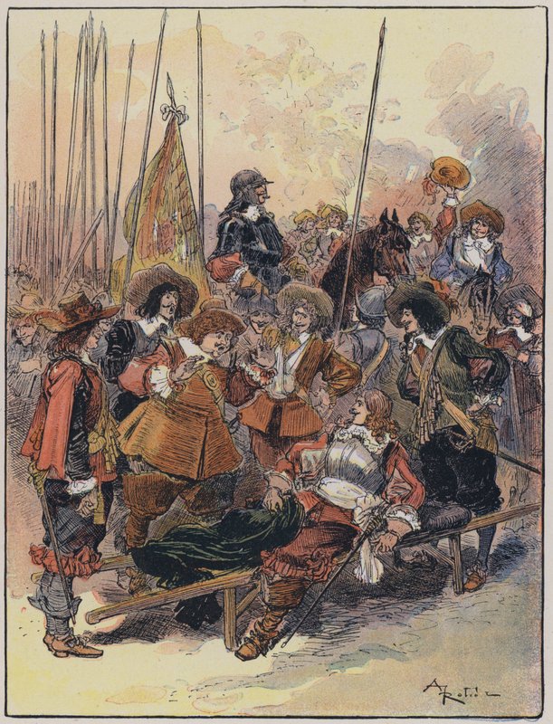罗比达（A Robida）为《贝勒莫上尉》（Le Capitaine Bellormeau）绘制的插图（彩色平版印刷）。 作者 阿尔伯特·罗比达