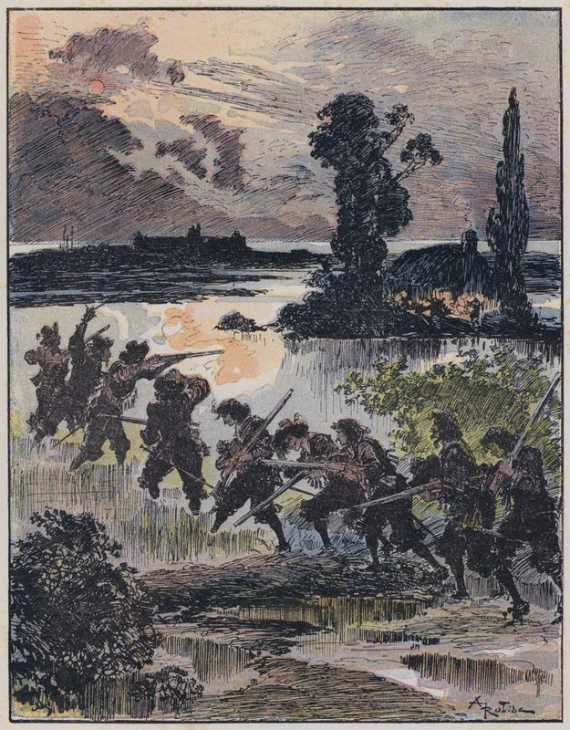 由 A Robida 绘制的 Le Capitaine Bellormeau 插图（彩色石版画） 作者 阿尔伯特·罗比达