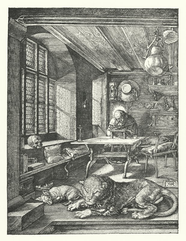 圣杰罗姆在他的书房（雕刻）。 作者 Albrecht（之后）Durer或Duerer