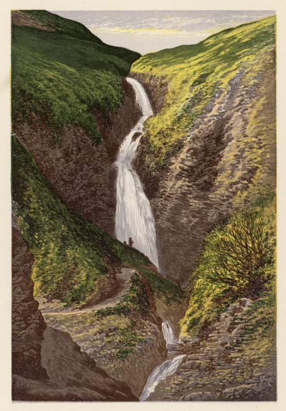 苏格兰湖景：灰母马的尾巴（彩色石版画） 作者 亚历山大·弗朗西斯（后）莱登