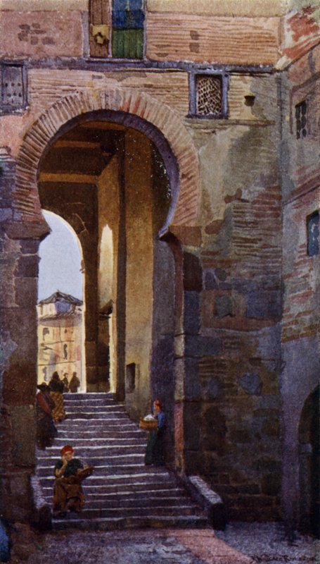 Puerta Del Zocodover，托莱多（彩色石版画） 作者 亚历山大·华莱士·雷明顿
