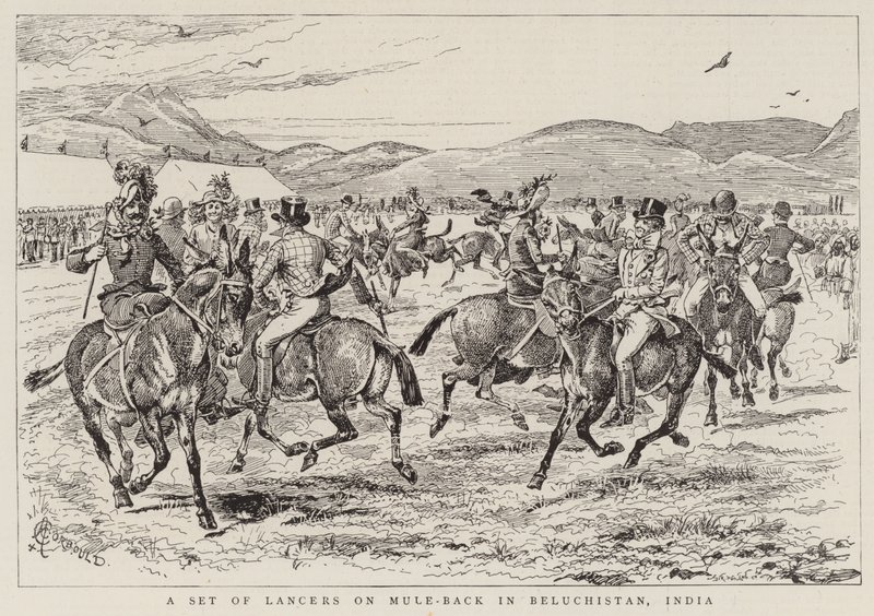 一套在骡子后面的枪骑兵在Beluchistan，印度 作者 阿尔弗雷德·尚特雷·科博尔德