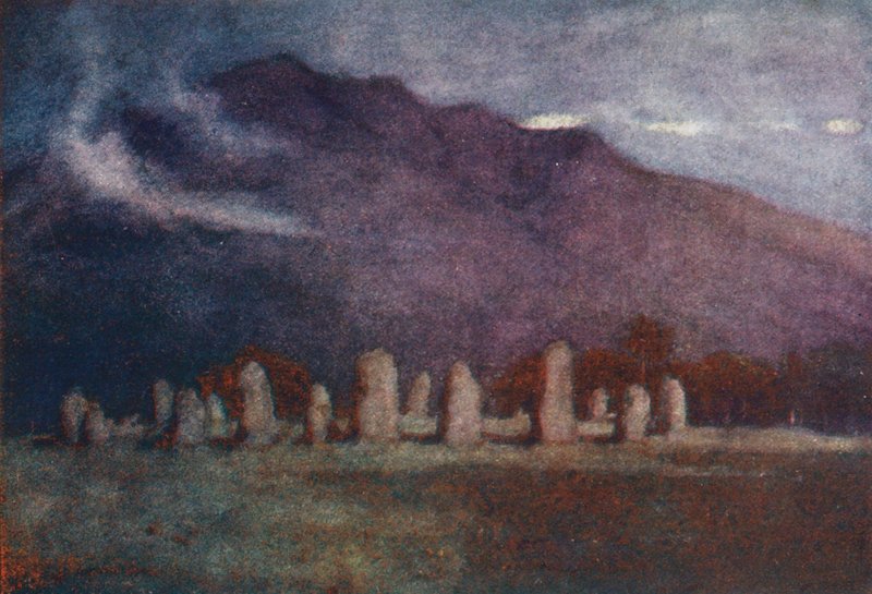 湖区：德鲁伊圆环，凯斯威克附近，月光下（彩色石版画） 作者 阿尔弗雷德·希顿·库珀