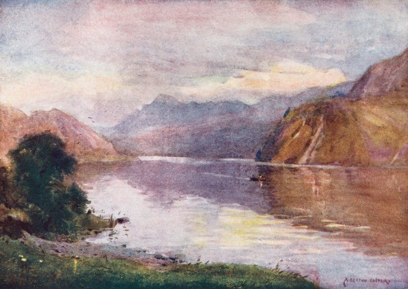 湖区：夕阳下的恩纳代尔湖（彩色石版画） 作者 阿尔弗雷德·希顿·库珀